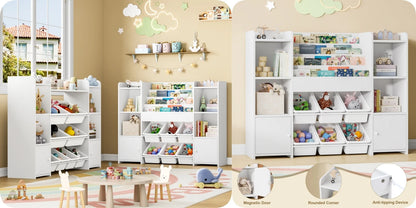 Getone Toy Storage Unit Kids Storage Unit Kids Toy Storage with 6 Removable Boxes, 4-tier Book Shelf Childrens Bookcase Kids Bookshelf Toy Organiser for Kids Room, Nursery Playroom 119x29.5x94 cm