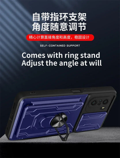 For xiaomi poco f3 case slide card camera armor phone case for pocophone little poco f3 f 3 pocof3 f3poco car holder back cover