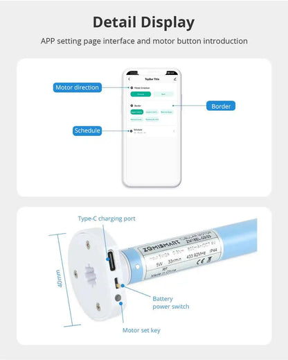 Zemismart WiFi Electric Roller Shade Motor for 17mm 25mm 28mm Tube Built-in Battery Work with Tuya Alexa Google Home Alice Voice