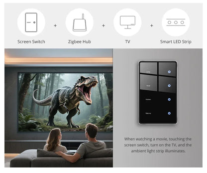 Zemismart Zigbee DIY Name Switch US Black Touch Panel Smart Display Screen Light Switch Work with Tuya Smart Life App