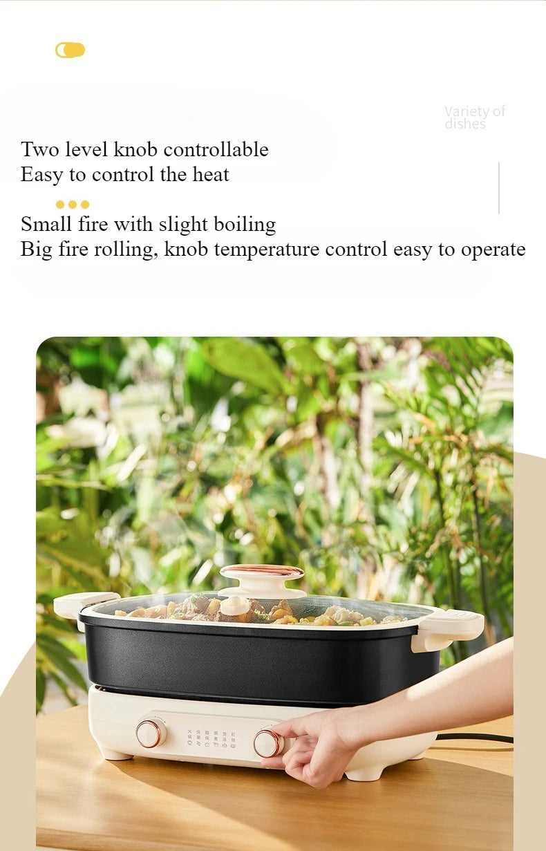 220V Non Stick Electric Hotpot Household Mandarin Duck Split Multi Functional  Electric Boiling Pot