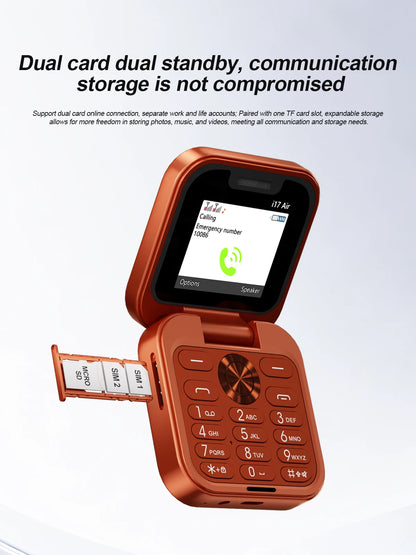 SERVO i17 AIR Mini Foldable Mobile Phone 2G GSM 1.77" Display Magic Voice Speed Dial FM Radio 2 SIM Card Small Square Cellphones