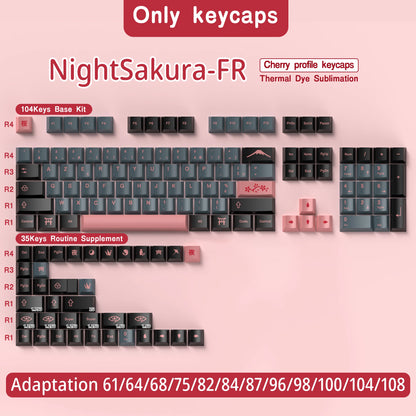 GMK Night Sakura Keycap 139/156 Keys DYE SUB Cherry Profile PBT Japanese/Korean/Russian/Abnt2/DE/ES/FR For Mechanical Keyboard
