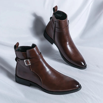 2025 Autumn Designer Business Casual Shoes For Men Trend Classic Leather Shoes Outdoor Chelsea Pointed Tip Brown Plus Size 47