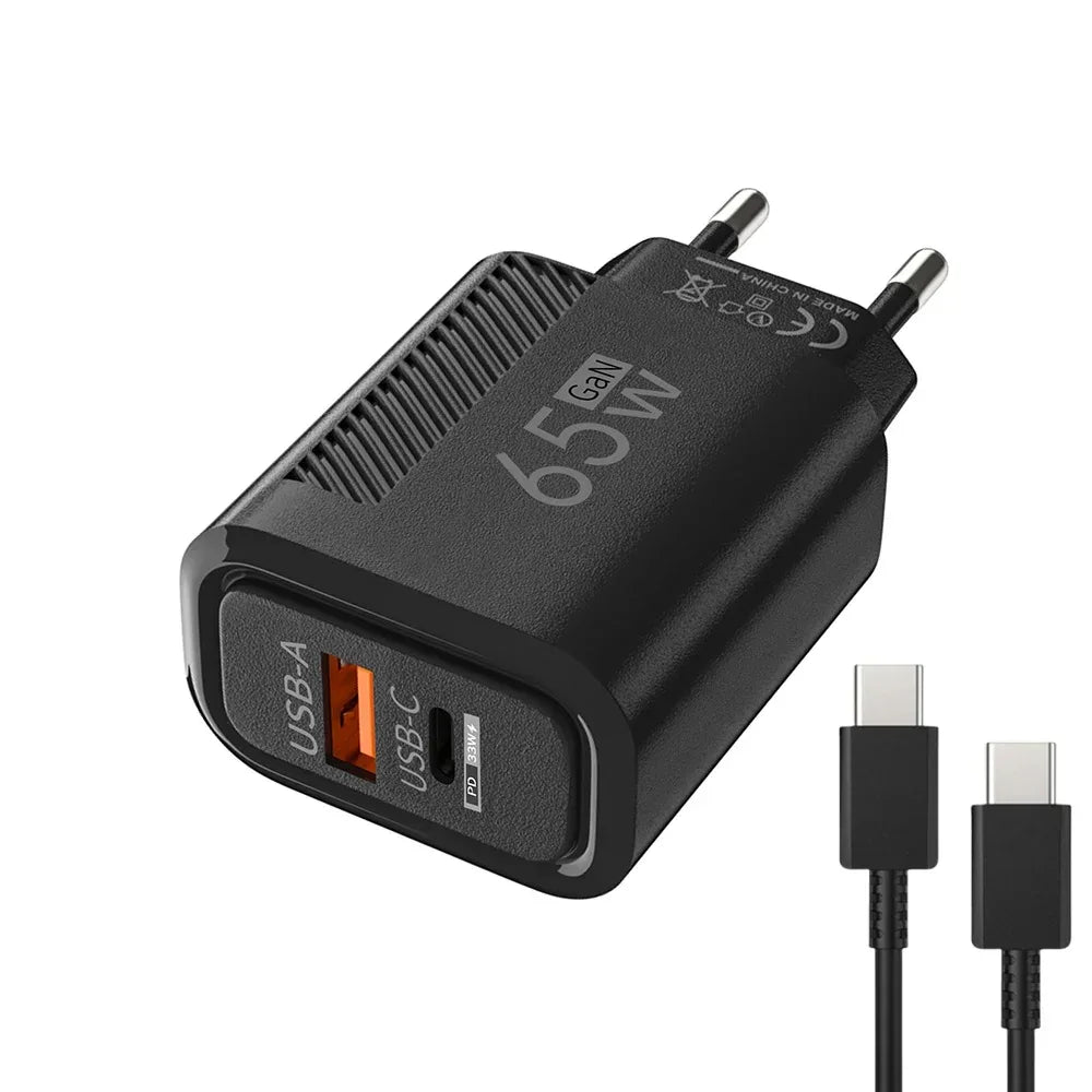 65W GaN USB C Fast Charger QC3.0 EU/US Plug Phone Charger Adapter For iPhone Samsung Xiaomi Quick Charging Type C Wall Charger