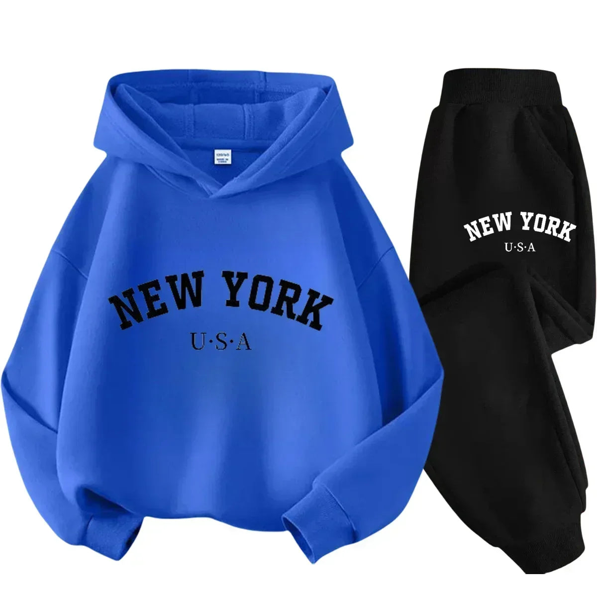 Autumn Warm New York Letter Cool Graphic Print Children Long Sleeve Hoodie +pant Suit 2pcs Set Sweatshirt Boy Girl Kid Sportwear