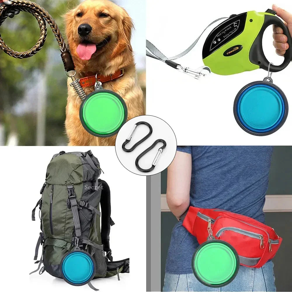 Pet Collapsible Black Frame Bowl Keychain Portable Travel Food Water Dish Dog Cat BPA Free Silicone Lightweight Pet Feeding Bowl