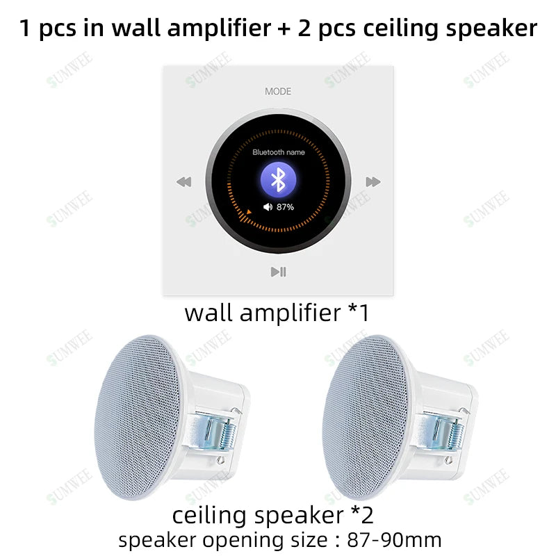 Home Background music player system audio in wall power amplifier bluetooths TF USB FM radio AUX controls panel ceiling speakers