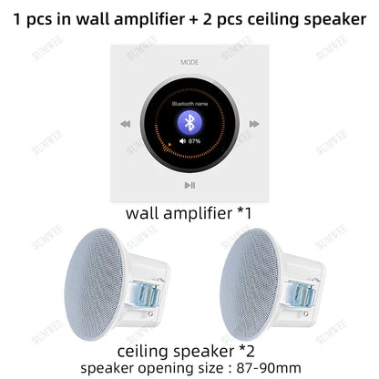 Home Background music player system audio in wall power amplifier bluetooths TF USB FM radio AUX controls panel ceiling speakers