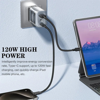 Total 120W USB C PD Charger QC 3.0 Type C Fast Charging Phones Wall Adapter for iPhone 16 Samsung Xiaomi POCO 3 In 1 USB Charger