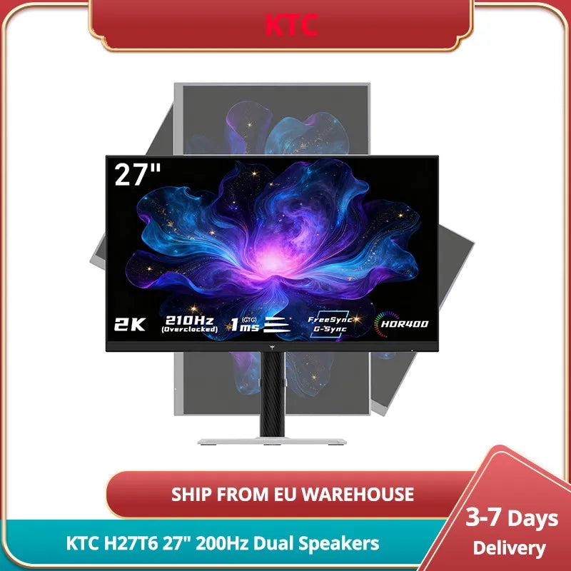 KTC H27T6 Flat Fast IPS QHD 2560*1440 @ 200Hz Overdrive to 210Hz, 1Ms GTG Response Time, 450 cd/nationwide, 27 "2K Gaming Monitor Dual Speakers flexible Stand VESA Mount, Advanced Adaptive Sync & HDR400 Supported