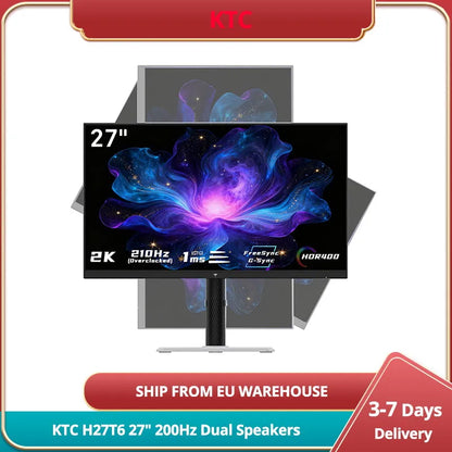 KTC H27T6 Flat Fast IPS QHD 2560*1440 @ 200Hz Overdrive to 210Hz, 1Ms GTG Response Time, 450 cd/nationwide, 27 "2K Gaming Monitor Dual Speakers flexible Stand VESA Mount, Advanced Adaptive Sync & HDR400 Supported