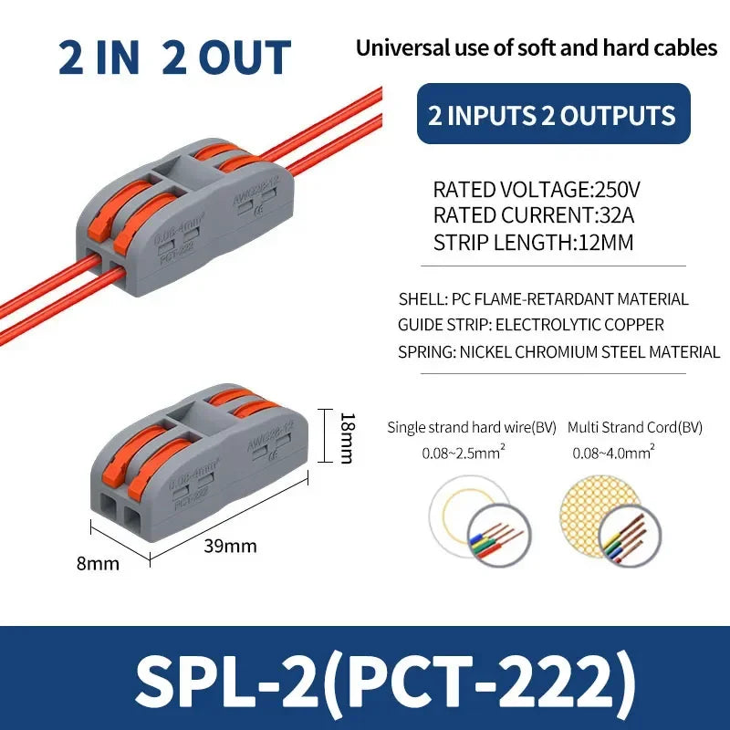 SPL2/3/4/5 Connector Wiring Terminal Quick PCT Lamp Wire Connector Parallel Wire Junction Box 1/2/3/4/5 in Multiple Out Splitter
