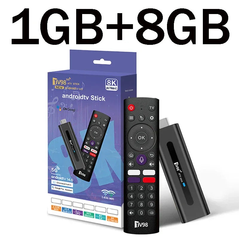 TV98 ATV Stick TV Stick Support HD 8K 4K Video BT5.0 4G 5G Dual WiFi6 Voice Remote Allwinner H313 Quad Core Smart 8GB 128GB iptv