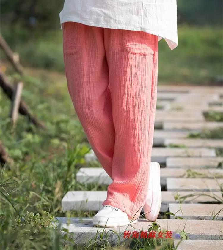 2024 Spring Women' Fashion comfortable cotton linen pants Plus size Women pleated Autumn pants with pockets 5XL 6XL pantalones