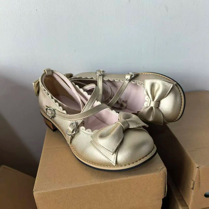 Lolita Shoes Women Flats Low Round With Cross Straps Bow Cute Girls Princess Tea Party Shoes Students Lovely Shoes Size 34-41