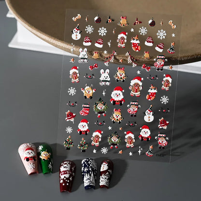1pc Christmas Nail Art Stickers 5D Winter Holiday Themed Nail Decor Santa/Snowflakes/Christmas Trees/Gingerbread Nail Supplies *