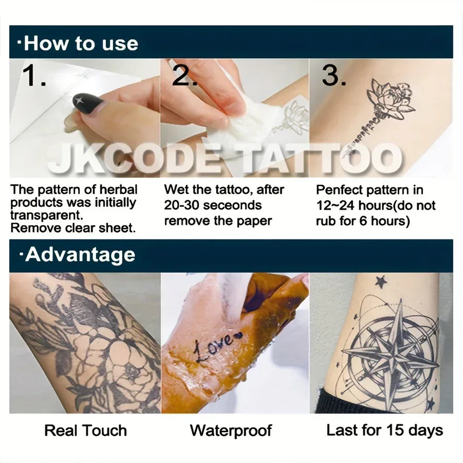 Oriental Style Chinese Character Herbal Temporary Tattoo Valentine's Day Gift I Love You Confession Tattoo Men Women Herbal Tattoo Sticker