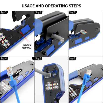 RJ45 Crimping Tool Set, 8P6P Cat5 Cat5e Cat6 Ethernet Crimper Pliers with Wire Stripper Cutter for RJ11 RJ12 Modular Plugs