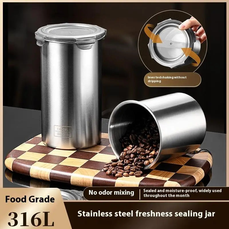 Stainless Steel Storage Jars Set 500/900/1400ml Sealed Containers Kitchen Organizer for Fresh Grain Vegetable Coffee