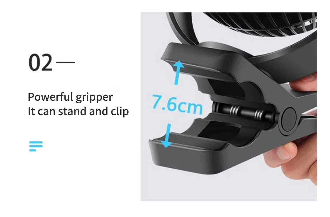 OPOLAR 8inch 10000mAh Rechargeable Clip Fan Desktop Mini Air Cooler with Timing Removable Fan Guard