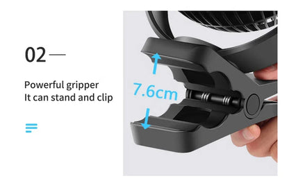 OPOLAR 8inch 10000mAh Rechargeable Clip Fan Desktop Mini Air Cooler with Timing Removable Fan Guard