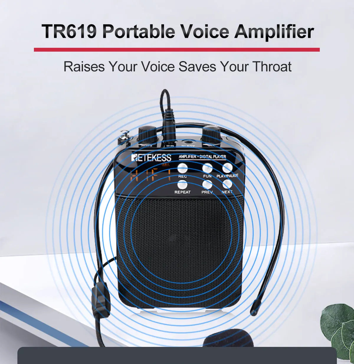 Retekess TR619 Megaphone Portable 3W FM Recording Voice Amplifier Teacher Microphone Speaker Mp3 Player FM Radio for Tour Guide