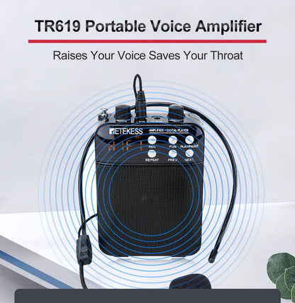 Retekess TR619 Megaphone Portable 3W FM Recording Voice Amplifier Teacher Microphone Speaker Mp3 Player FM Radio for Tour Guide