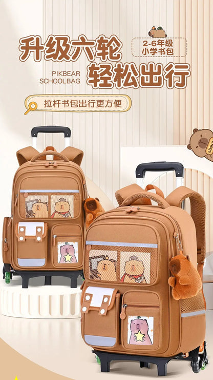 Capybara Rolling School Backpack Children School Bag with Wheels Girls Boys Trolley Schoolbag Rolling Wheeled Backpacks