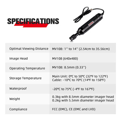 AUTEL MaxiVideo MV108S Digital Automotive Inspection Camera 8.5mm Ultra-Slim Borescope Snake Camera + LED Light