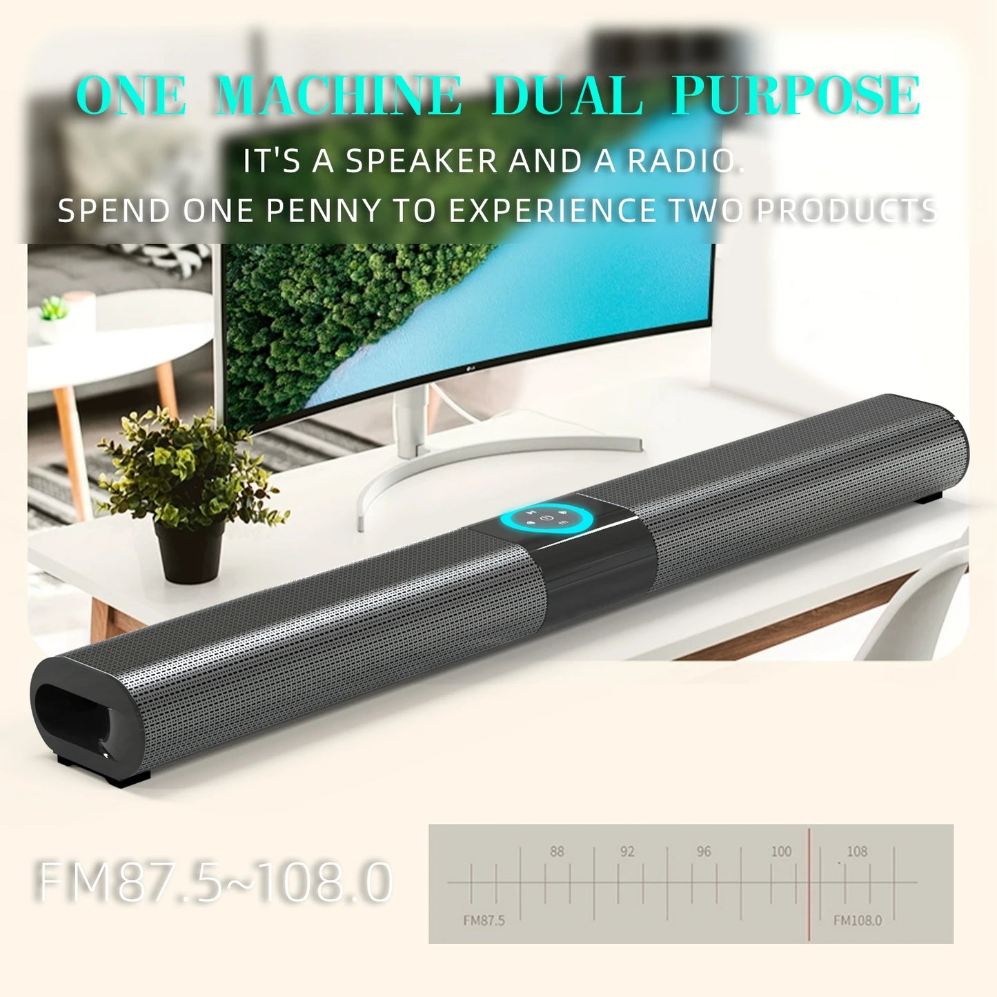 HOMEFISH BS-20  RGB Ambient Light Bluetooth Speaker 6 EQ Sound Effects 4 Speakers Supports TF, USB, AUX, RCA, Bluetooth, FM