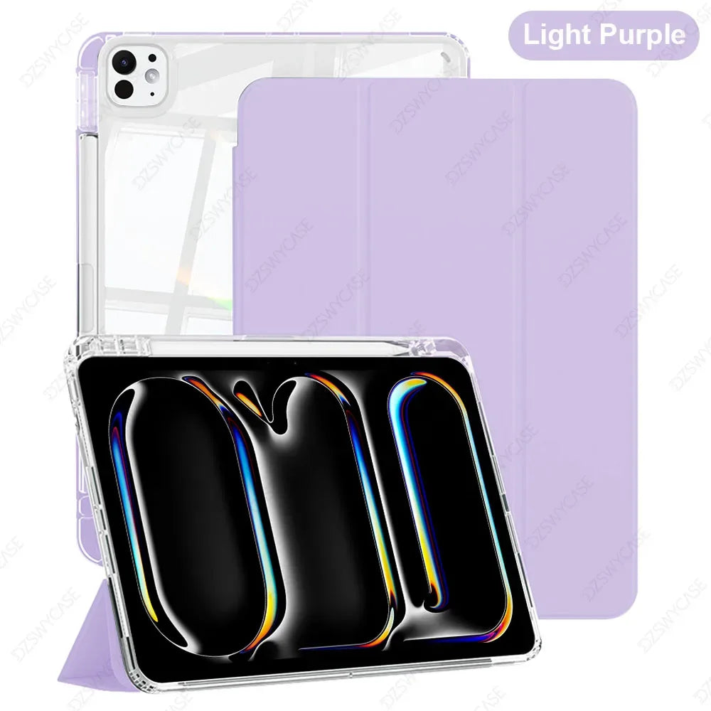 Case for iPad Pro 11 M4 M5 2024 2025, with Pencil Holder, Shockproof Slim Cover with Clear Hard PC Back Shell, Auto Sleep/Wake