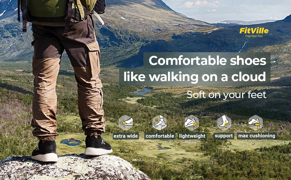 FitVille Walking Shoes for Men Wide Width Thick sole Lightweight Breathable Sneakers Shoes for Plantar Fasciitis Pain Relief