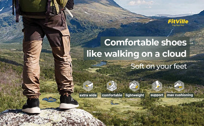 FitVille Walking Shoes for Men Wide Width Thick sole Lightweight Breathable Sneakers Shoes for Plantar Fasciitis Pain Relief