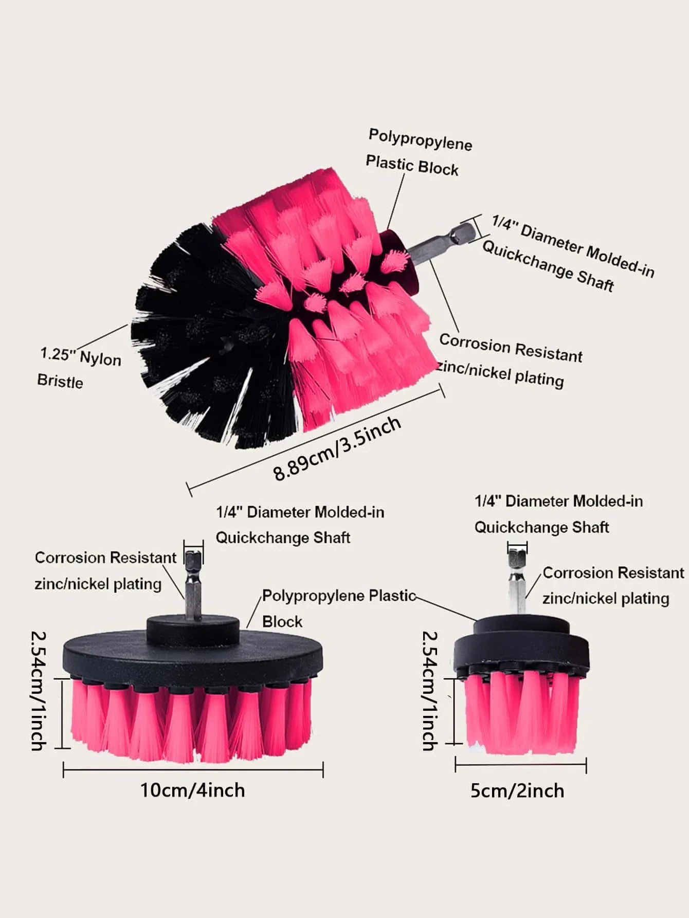 3Pcs/Set Electric Scrubber Brush Drill Brush Kit Plastic Round Cleaning Brush For Carpet Glass Car Tires Nylon Brushes
