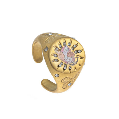 Stainless steel fashionable and popular Valentine's Day lion mermaid love painted ring with gold plating and color preservation