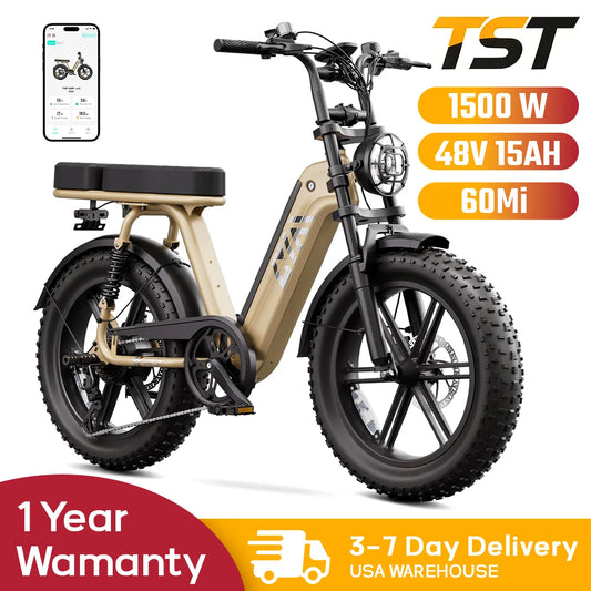 TST R00C 1500W Electric Bike, 48V 15Ah, 28 MPH, 50-60 Miles Range, 20" Fat Tires, Rear Seat by PDG ibma