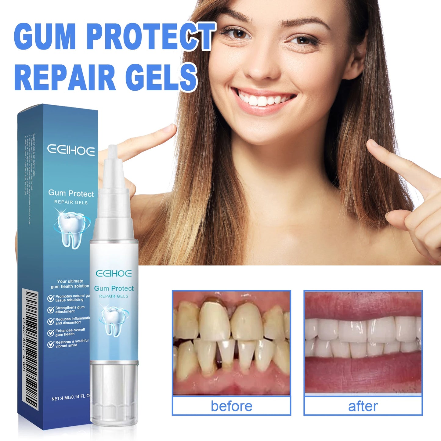 Damaged Gum Repair Care Gel Deep Cleaning Effectively Removes Yellow Teeth Stains Tartar Fresh Breath Teeth Cleaning Gel 4ml
