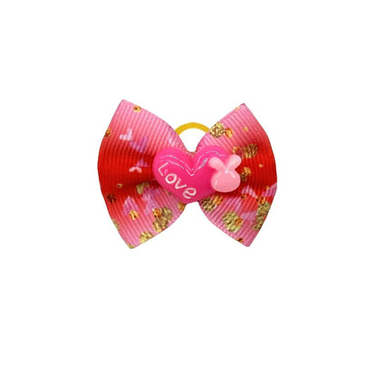 50/100pc Valentine's Day Dog Hair Accessories Diamond Dog Hair Bows Pink Love Style Pet Dog Ribbon Bow Rubber Bands Dog Supplies
