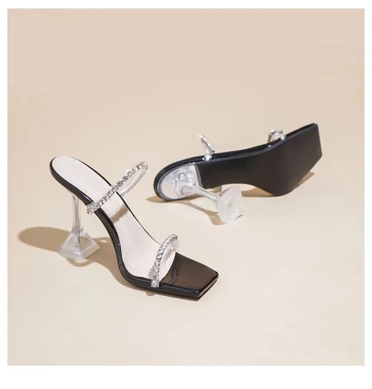 High Heels Crystal Women Slippers Fashion Open Toe Sandals 2023 Summer New Party Transparent Pumps Stilettos Dress Slides Lady