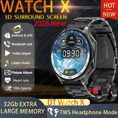 DT Watch X 4G Memory For OPPO Smart Watch Music Video Bluetooth Call IP68 Waterproof AMOLED Smartwatch For TWS Earphones 2026New