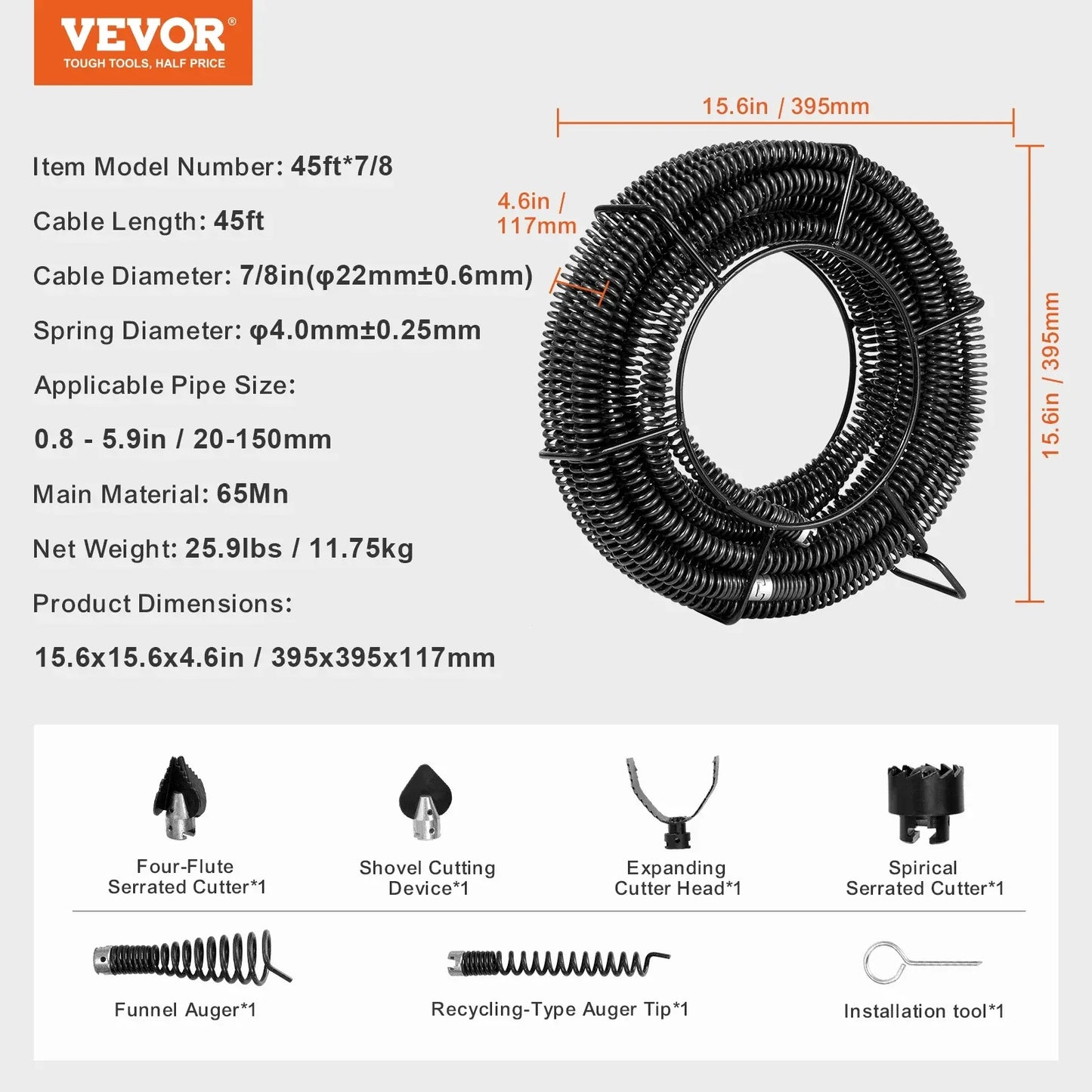 SucceBuy Drain Cleaning Cable Professional Sectional Drain Cleaner Cable Hollow Core Sewer Drain Auger Cable  Sink Floor Drain