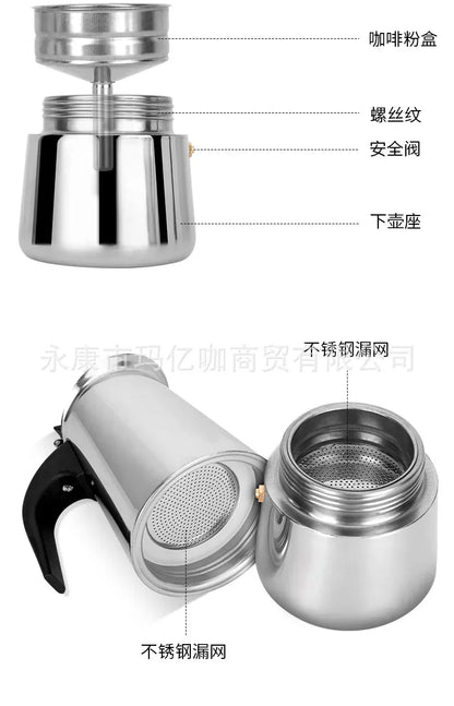 Explosions Stainless Steel Mocha Pot European Coffee Cup Portable Electric Coffee Pot Spot Wholesale