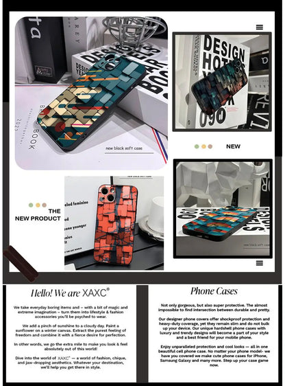 Men's cool creative cube Building Block IMD Phone Case FOR IPhone 16promax 14 11 12 Pro 8 7 15 Plus 13 Pro MAX XR XS Black Cover