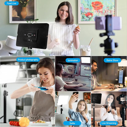 LED Desk Bi-Color Video Light RGB Streaming Key Light with Remote Control Dimmable Studio Light with Phone Holder Desk Stand