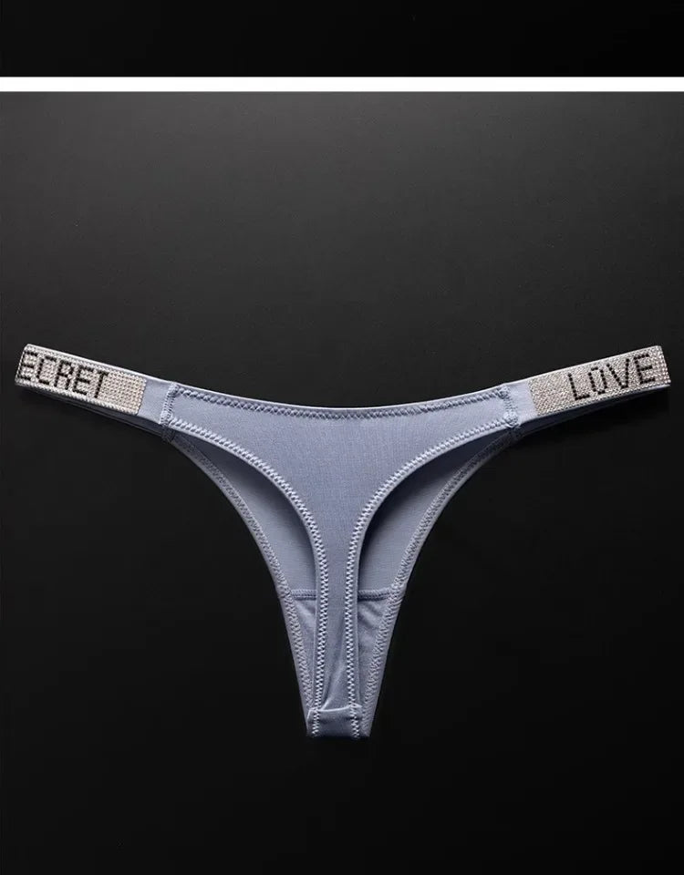 Letter Sexy Panties Women Thongs Rhinestones Diamonds G-string Sports Thong Low Waist Shorts Briefs T-back Fitness S-XL