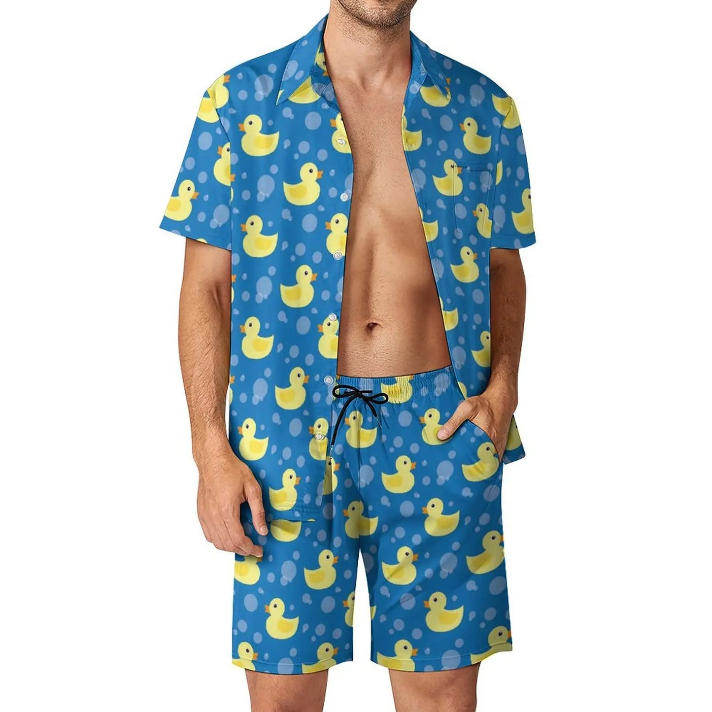 Summer Yellow Rubber Duck 3D Print Men Shirt Sets Short Sleeve Shirt Oversized Beach Shorts Streetwear Hawaiian Suits Clothes