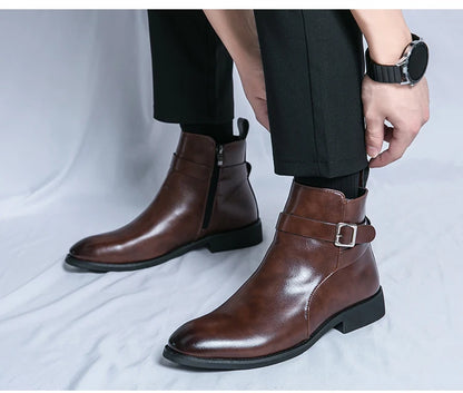 2025 Autumn Designer Business Casual Shoes For Men Trend Classic Leather Shoes Outdoor Chelsea Pointed Tip Brown Plus Size 47