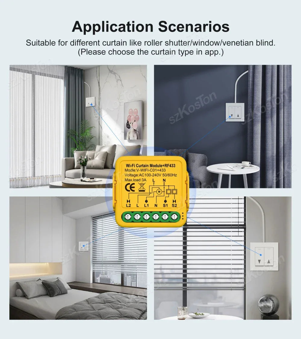 Tuya WiFi RF433 Smart Curtain Switch Controller Connect Roller Shutters Blinds Motor Switch Smart Life APP For Alexa Google Home
