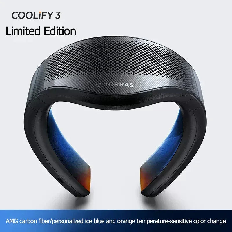 COOLIFY 3 Neck Air Conditioner Heater Cooling Neck Fan 6000mAh Bladeless Portable Fan AI Temp Control Wearable Cooler Black